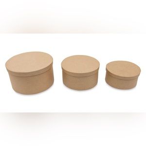 NIP Set of 3 Round Paper Mache Nesting Boxes For Craft Projects Storage Gifts